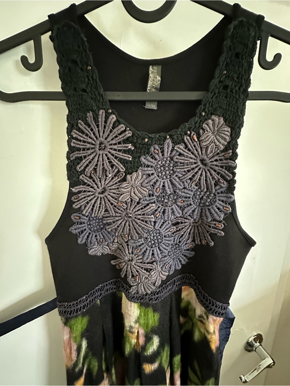 Free People Black Crochet Floral Appliqué Sleeveless Dress - Picture 3 of 5